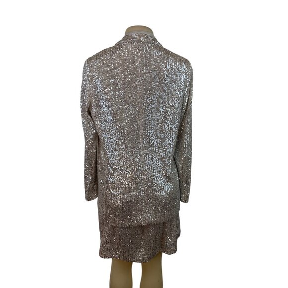 Banana Republic Women's Sequin Blazer & Mini Skirt Set Silver Sparkling Sz 8/10 - Picture 3 of 15
